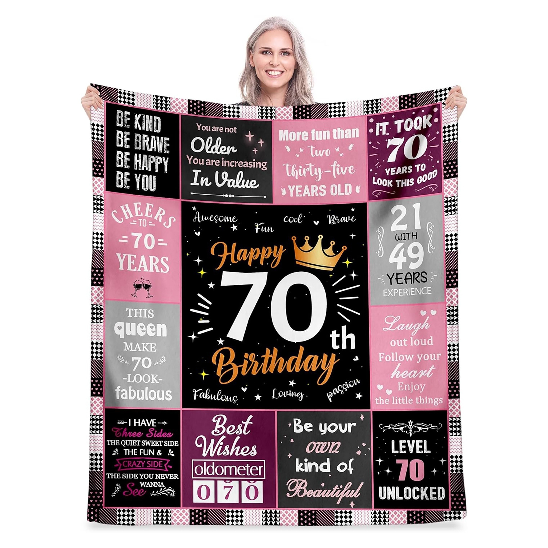 

70th Birthday Celebration Blanket - Happy Birthday Queen Fleece Throw, 50" X 60", Satin Weave Polyester, All-season Comfort, Machine Washable - Ideal Gift For Women, Mom, Wife, Sister, Friend