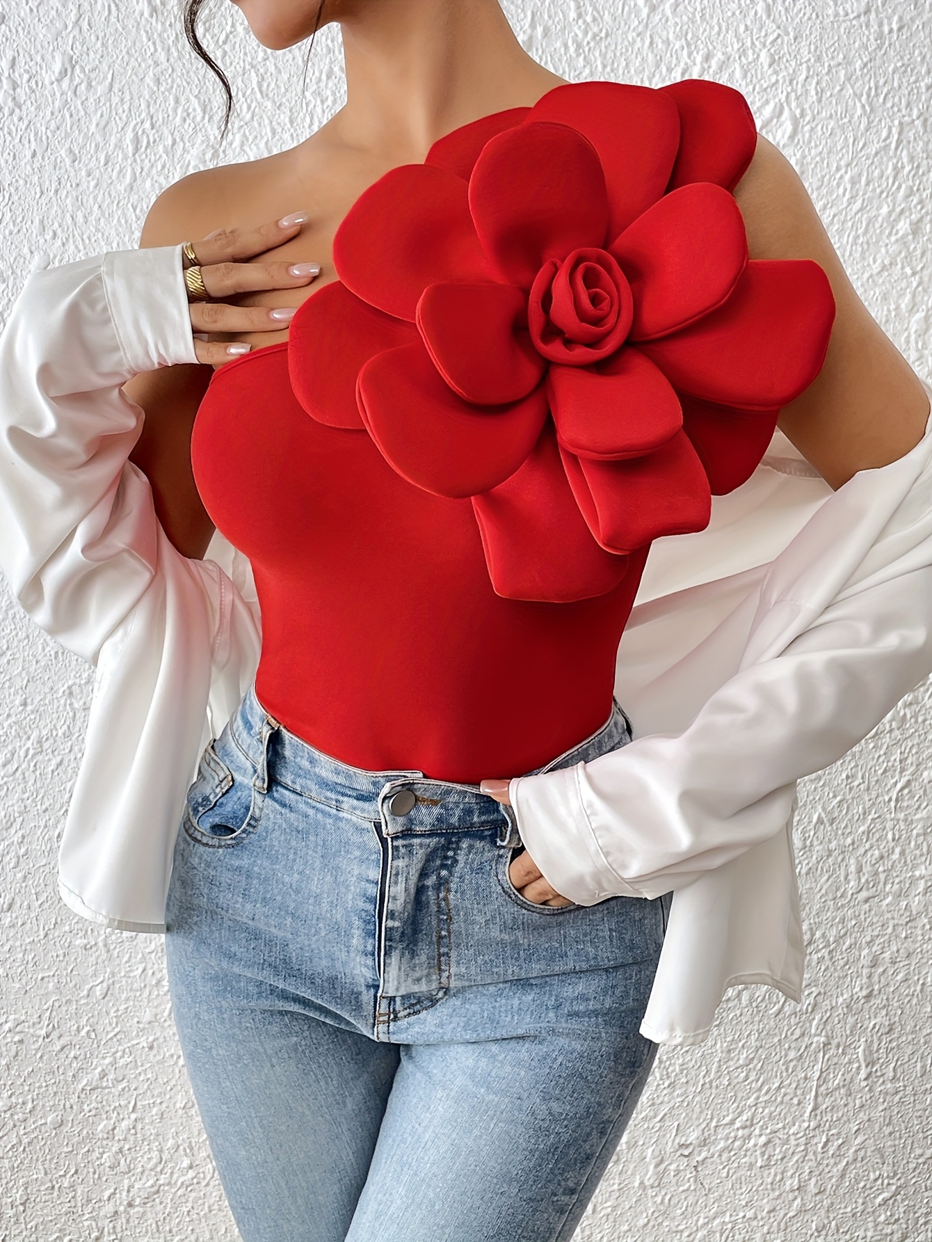 elegant red floral applique tube top women stretchy - Temu