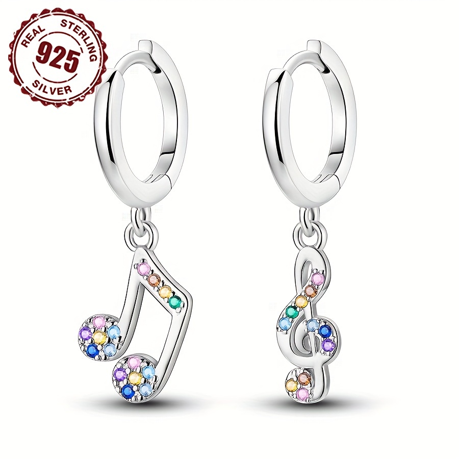 

1 paire de boucles d'oreilles en argentée S925 en de note de musique, boucles d'oreilles , style simple, accessoires de bijoux, cadeau d'anniversaire