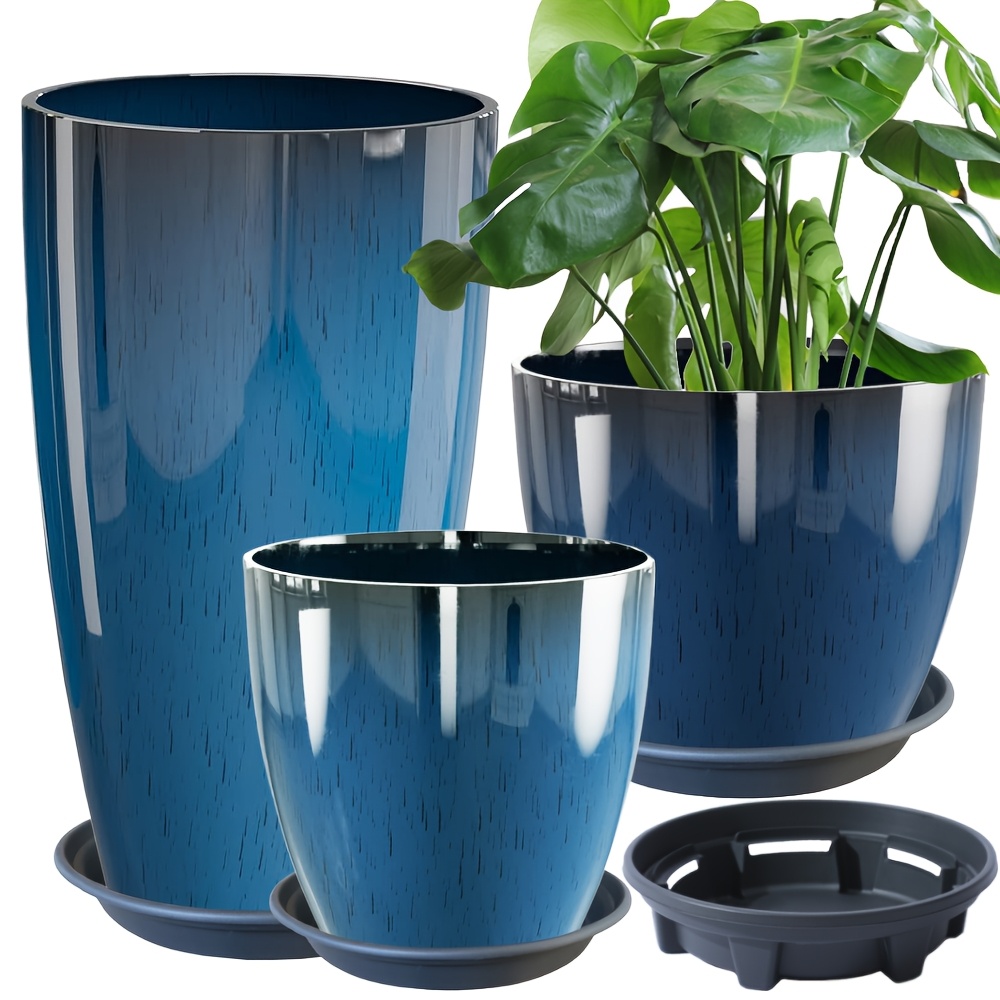 7-teiliges Set, 21+12+26,92 cm Pflanzkbel, 3 Tpfe mit Abflusslchern 3  Untersetzer, groe Pflanzgefe aus Kunstkeramik 1 Pflanzeinsatz fr groe  Tpfe, dekorative Kunststoff-Pflanzgefe, ...