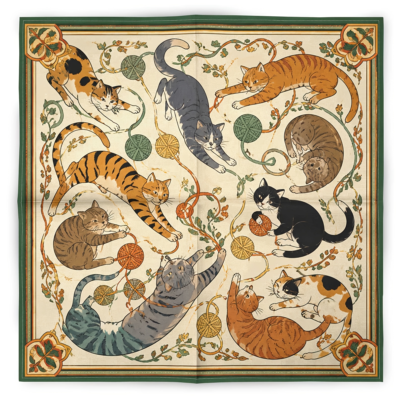 TEMU Vintage Cat Play Pattern Hip-hop Style Popular Headscarf, Vintage Fashion Scarf Neck Gaiter, Sports Bandana Square Scarf, Face Scarf, Headwear
