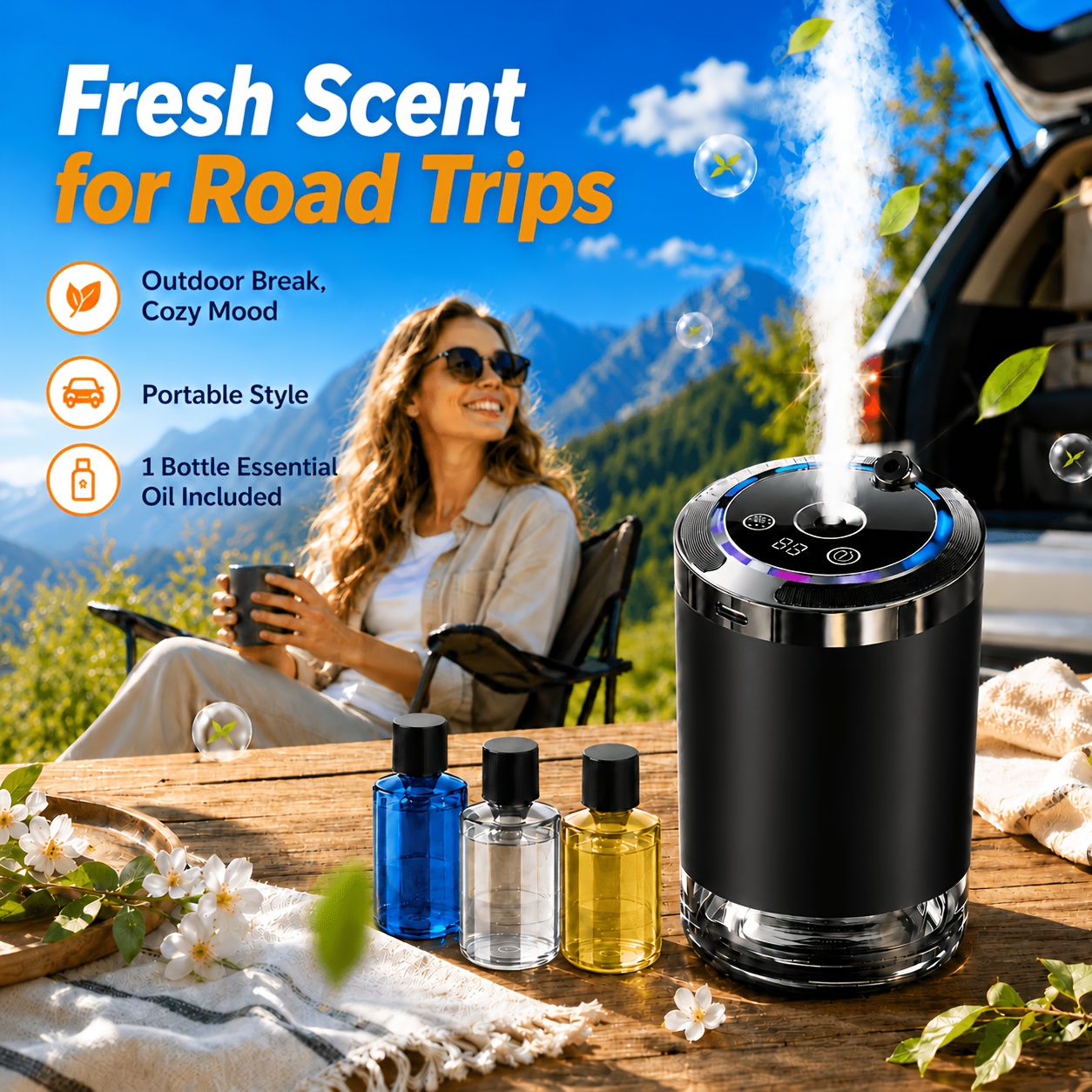 Smart Car , Portable Usb Rechargeable Car Humidifier Aromatherapy Diffuser With Dynamic Led Light & Starry Sky Mode, Universal Auto Interior Accessory, Ideal Holiday Gift For Car Owners