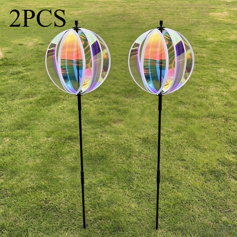 TEMU [2.5d] Iridescent Spinning Wind Spinner Suitable For Outdoor Garden, Lawn & Balcony - Color-changing Windmill Decoration With Spinning , Plastic