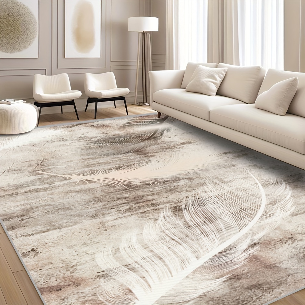 TEMU Velvet/850g/sqm Beige American Pattern Living Room Bedroom Large Blanket Retro American Feather Unisex Soft Carpet Non-slip Carpet Washable