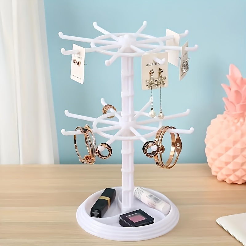

Rotating Jewelry And Accessory Stand With Detachable Tray, Multi-tiered Desktop Organizer Rack For Earrings, Bracelets, Necklaces, Rings, And Keys, Stylish Storage Solution For Home And Bedroom Decor