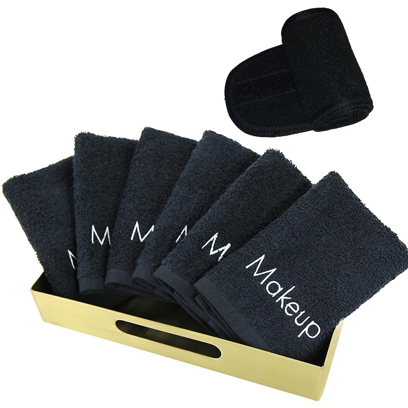 TEMU 6pcs Black Turkish Cotton Makeup Remover Towels - 13" X 13" Super Soft Fragrance-free Washcloths For Types, Perfect Gift For