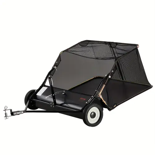 42 inch lawn sweeper tow behind 12 cu ft heavy duty grass leaf collector adjustable sweeping height dumping for yard lawn and garden maintenance