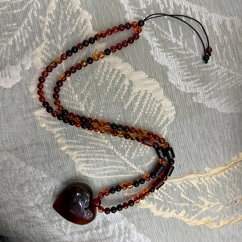 Unisex Amber Beeswax Heart Pendant Necklace