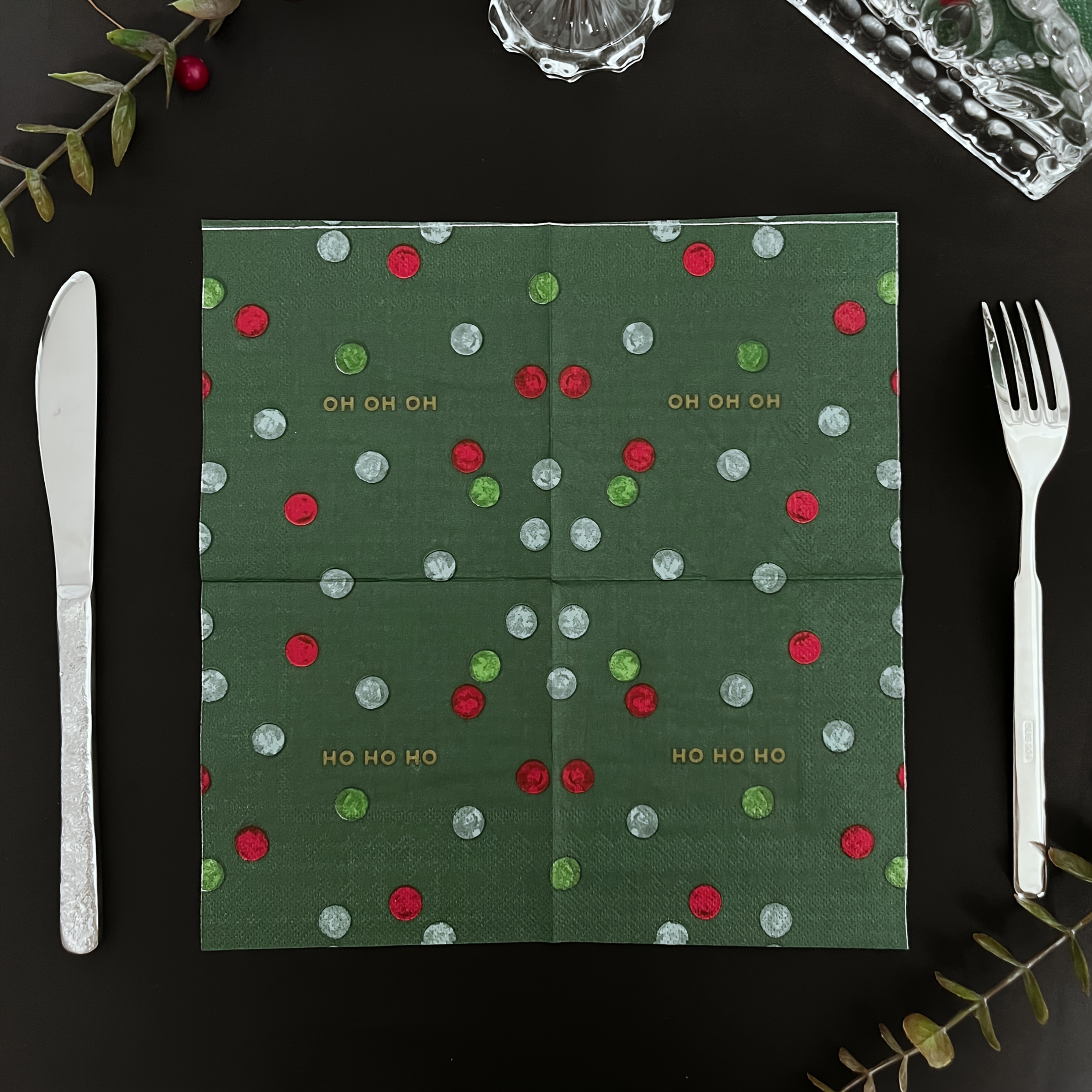 Image of 20pcs Festive Christmas Napkins - 3-ply, Colorful Polka , 5x5 Inch Cocktail & Party Napkins For Holiday Dining Decor, , Folding For Christmas,newyear,valentine,party Events For Halloween、christmas