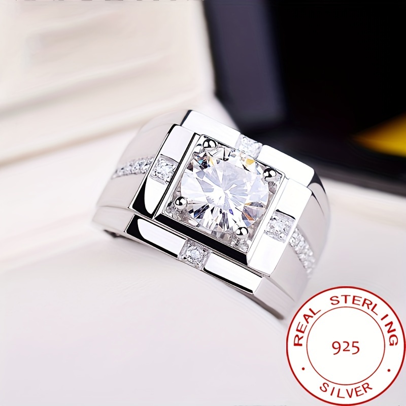 

A High-quality, Personalized And Domineering Men's Ring With A Zirconia Set In 925 Sterling Silver, Weighing Approximately .