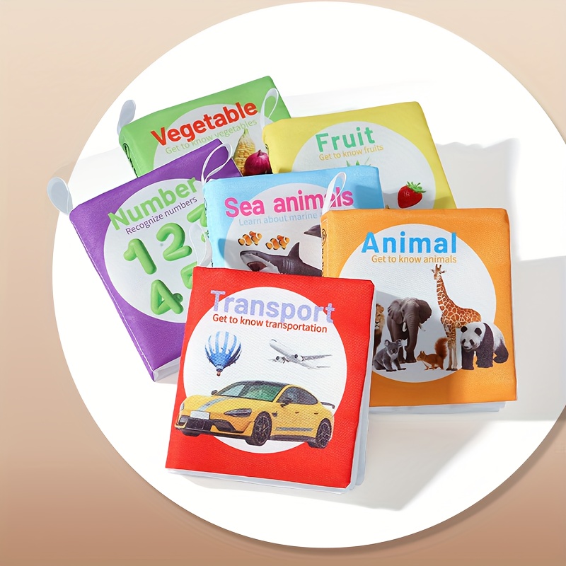 A Set Of 6 Soft Fabric Books For Infants, Featuring 6 Major Themes Like Fruits, Vegetables, And . Tear-resistant And Washable Toys Are Perfect For Grip Training, Color And Shape Recognition