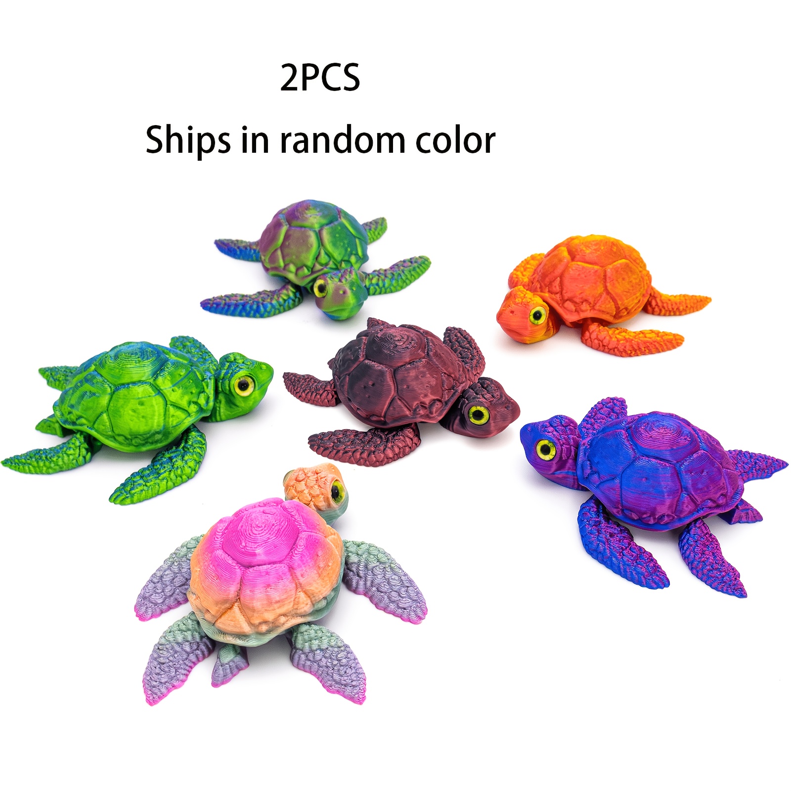 TEMU 2pcs Flexible Jointed 3d Printed Turtle Toy, Color-changing Articulated Flipper Turtle Doll, Hand Toy Aquarium Decoration, Suitable For Home And