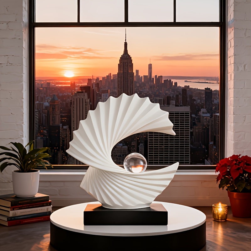 Chic Elegant White Crystal Ball Fortune Resin Sculpture – Collectible Figurines Statues for Feng Shui Home And Office Decor, Desktop Accent (Living Room, Wine/Tv Cabinet) | Commercial Decoration for Hotel/Restaurant/Cafe/Mall | Business Gift