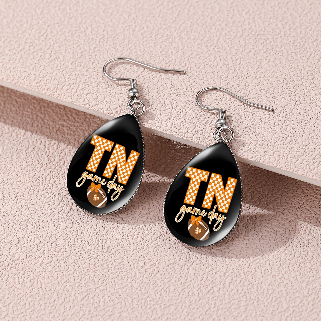 

1 Pair Tn Design Drop Earrings, Alloy Sports Fan Accessories In Orange Checkered Pattern, Hook Earrings For Tennessee Enthusiasts