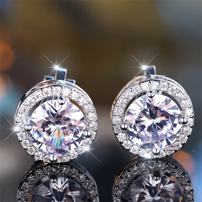 TEMU 1 Pair Western Hip-hop Men's Round Stud Earrings, Decorated With White Synthetic Synthetic Zircon, Suitable For Street Casual Wear, Without