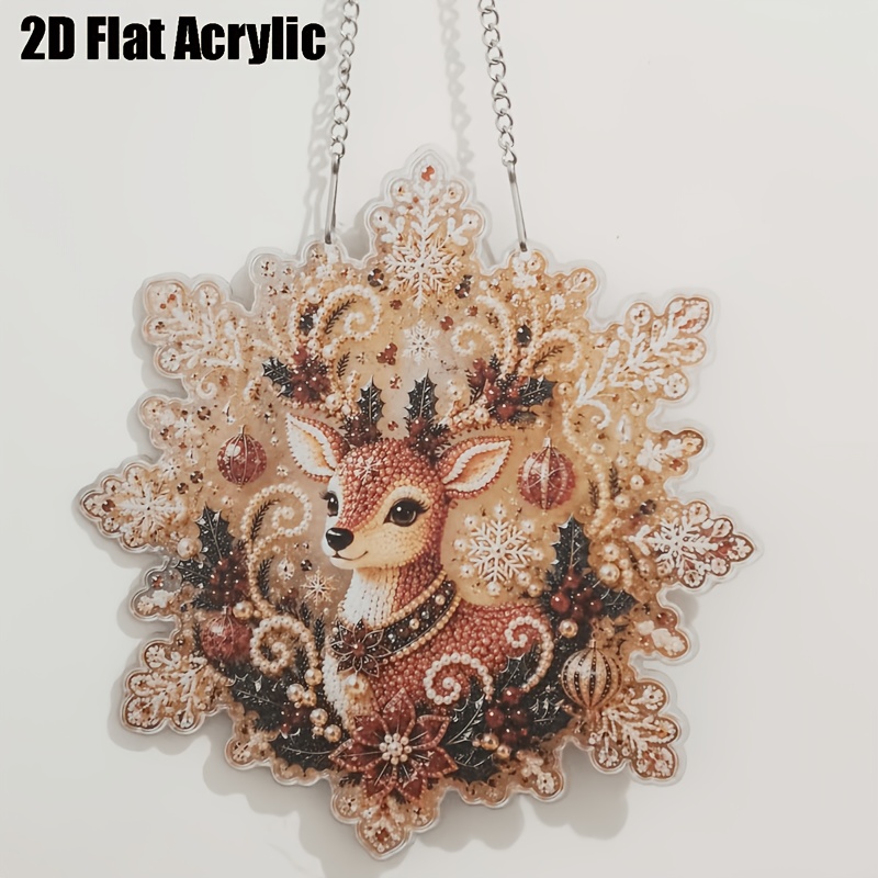 TEMU 2D Platte Print Niet-3D Sneeuwvlok Vormige Acryl Vakantie Hanger, (Sneeuwpop Rendier Kerstboom Hanger, Huis Kerst Vakantie Decoratie Souvenir)