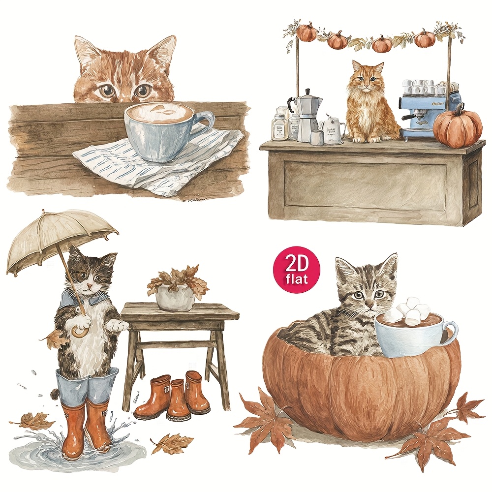 1 Pack Cute Kitten Stickers 2d Flat Creative Handmade Stickers Journal Notebook Photo Stationery Stickers Materials Junk Journal Stickers
