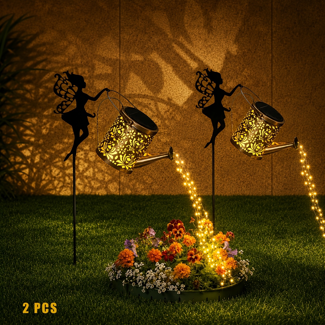 TEMU 1/2 pièces Lampes de Jardin Solaires d'Extérieur, Lampe Paysagère LED Blanc Chaud avec Capteur de Lumière, Applique de Chemin sur Piquet à