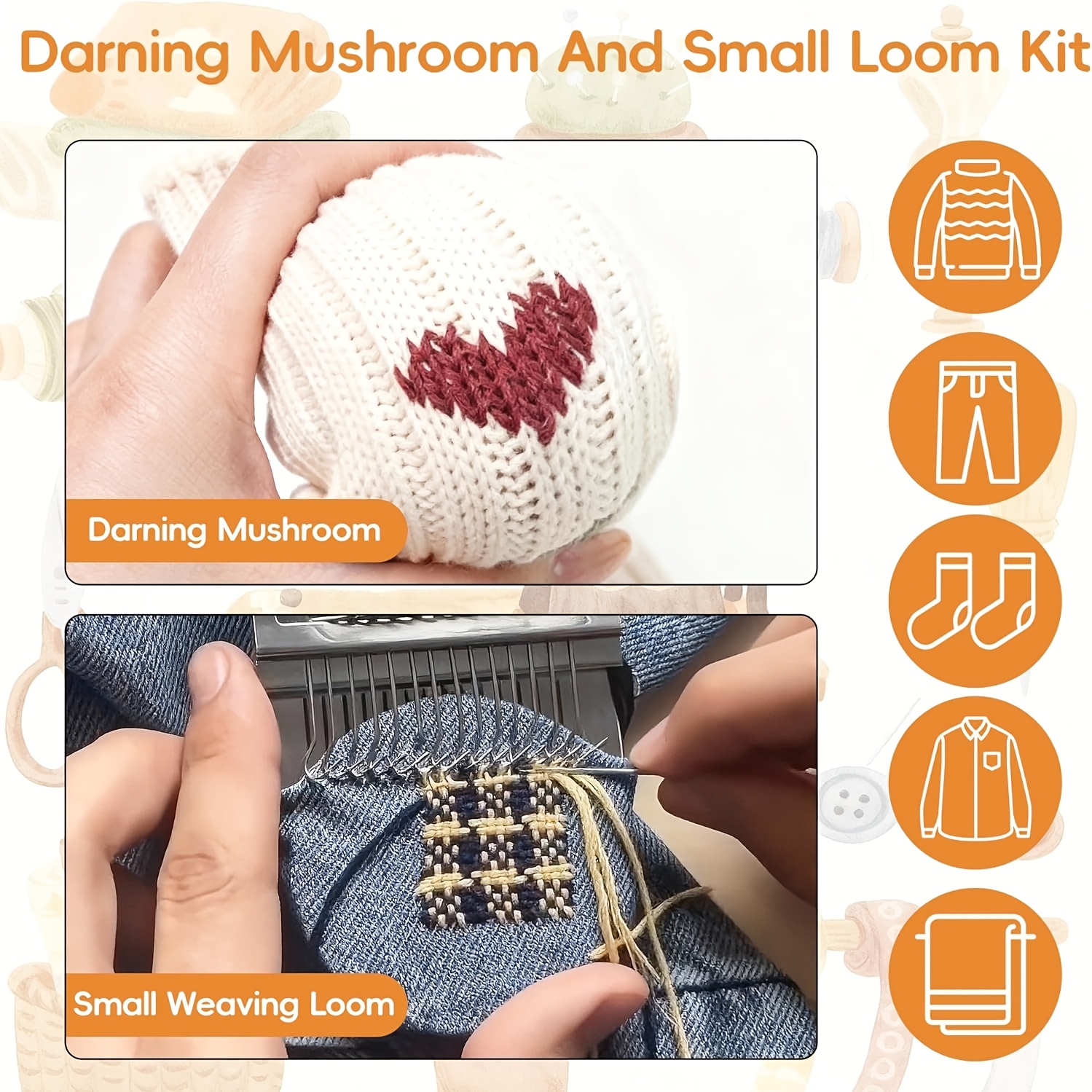 Mini Darning Loom Kit with 50 Colors Yarn & 14 Hooks