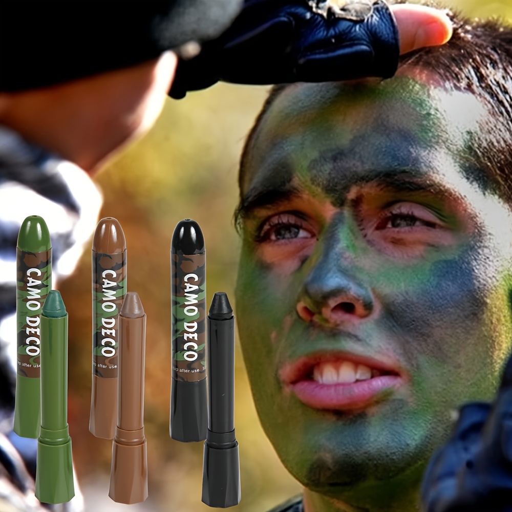 

Tricolor Camouflage Face Oil Stick, Waterproof Blendable Cream Stick, Hunting Face Body Oil Foundation Sfx Makeup, Halloween Safe Face & Lip Applicator (green+black+brown)