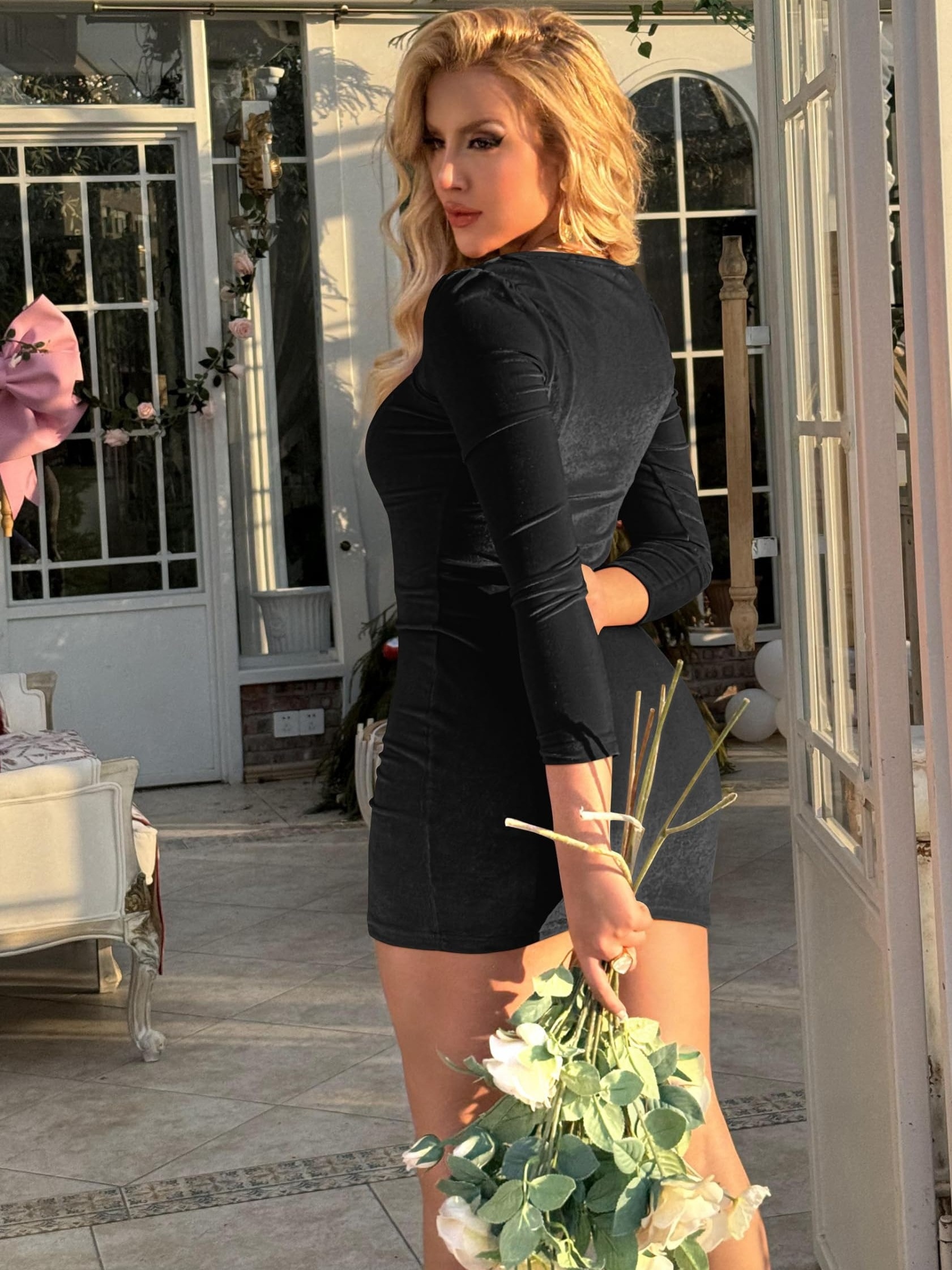 women velvet long sleeve tight elegant mini party dress - Temu Mauritius