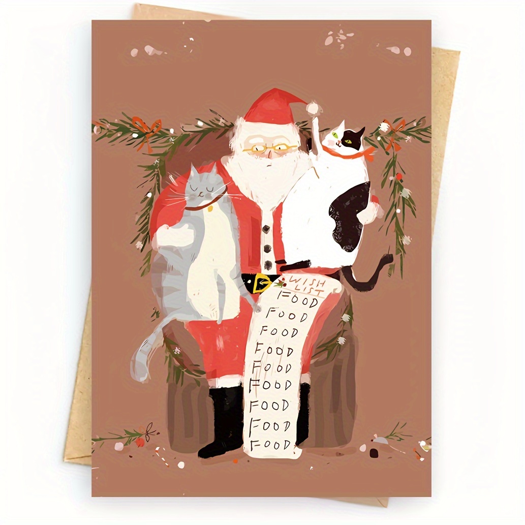 

Funny Christmas Cat Card With Envelope - ' For Christmas ' Theme - Greeting For Cat