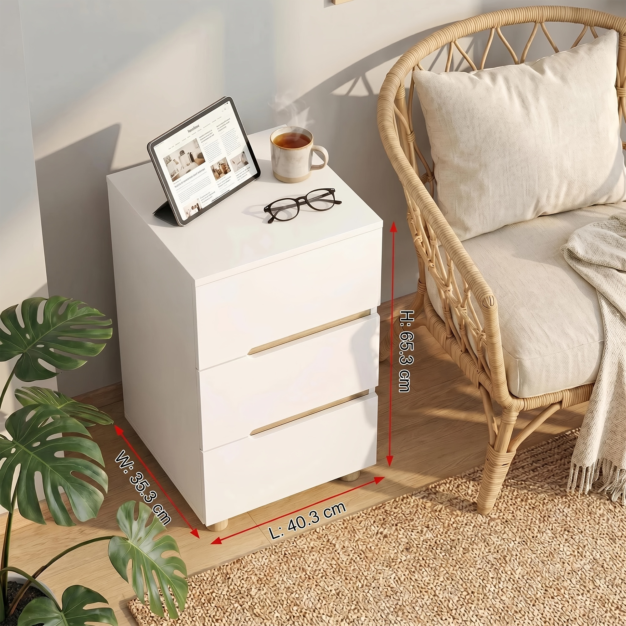 TEMU Bedside Table With 2 Ac + 2 Usb Ports For Supply + 3 Drawers For Storage, Modern Minimalist Style, White , Suitable For Bedroom And Living Room,
