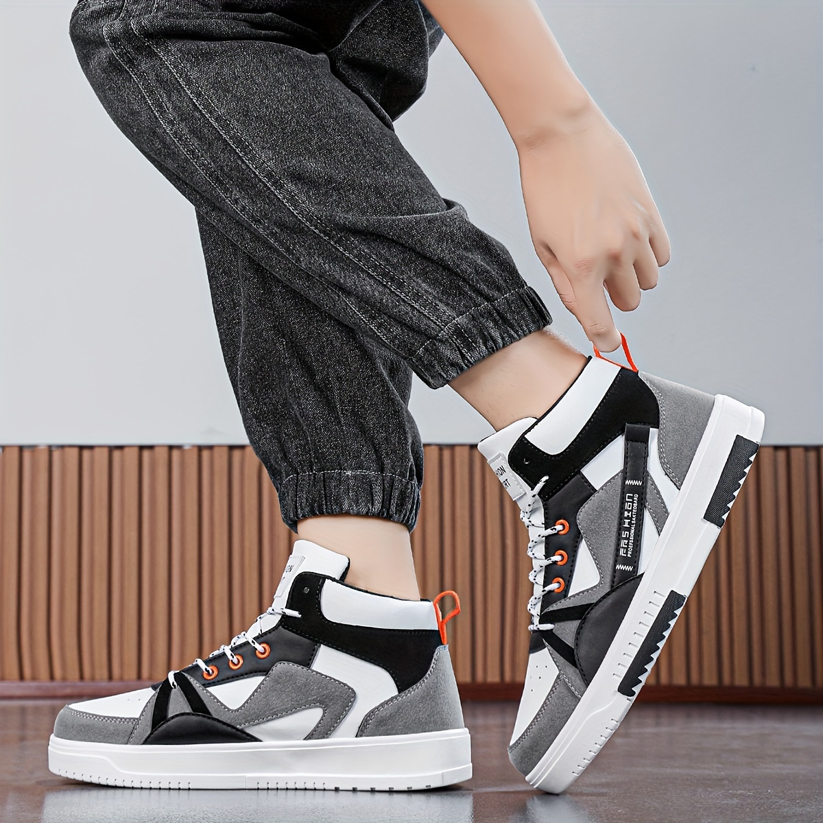 Men's High-Top Running Shoes - Fashion Sports & Outdoor Sneakers with Graphic Letter Print, Stability Pronation, Lightweight, Lace-up Closure, PU Upper, Fabric Inner, EVA Sole - Comfortable for Casual Street Style, Hiking, All Seasons