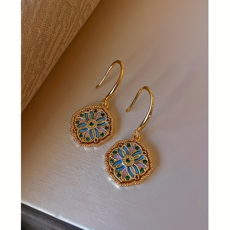 TEMU Ancient Style Round Flower Earrings For Women, Light Luxury, Earrings, , Earhooks