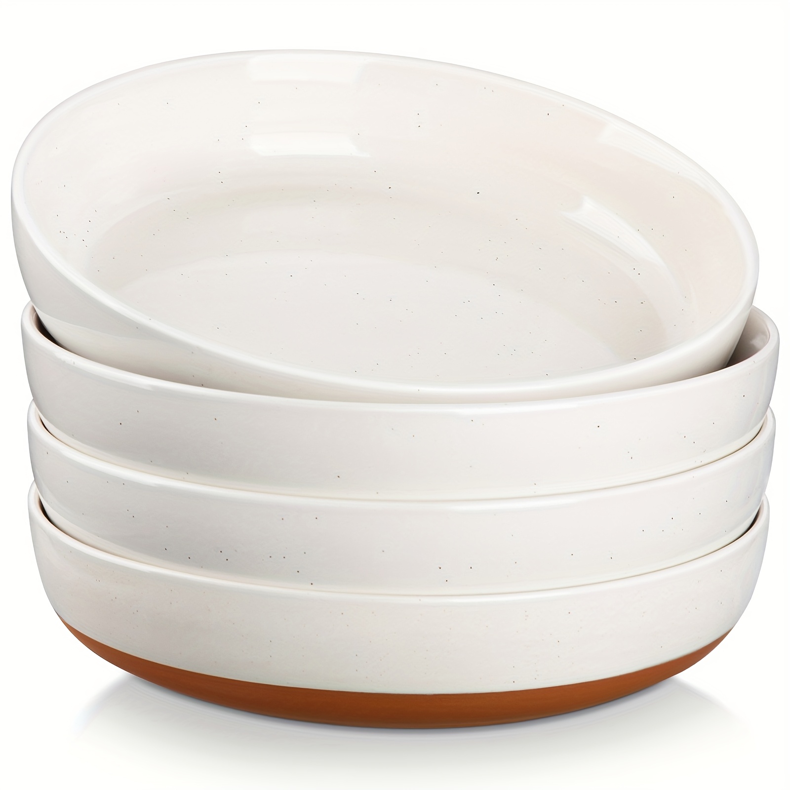 Image of Pasta Bowls Set Of 4, Large Pasta Bowls, Ceramic Soup Bowls, 48oz, 9 Inch, Microwave And Dishwasher Safe, White, Dishwasher And Microwave Safe, Handmade, Holiday Gift