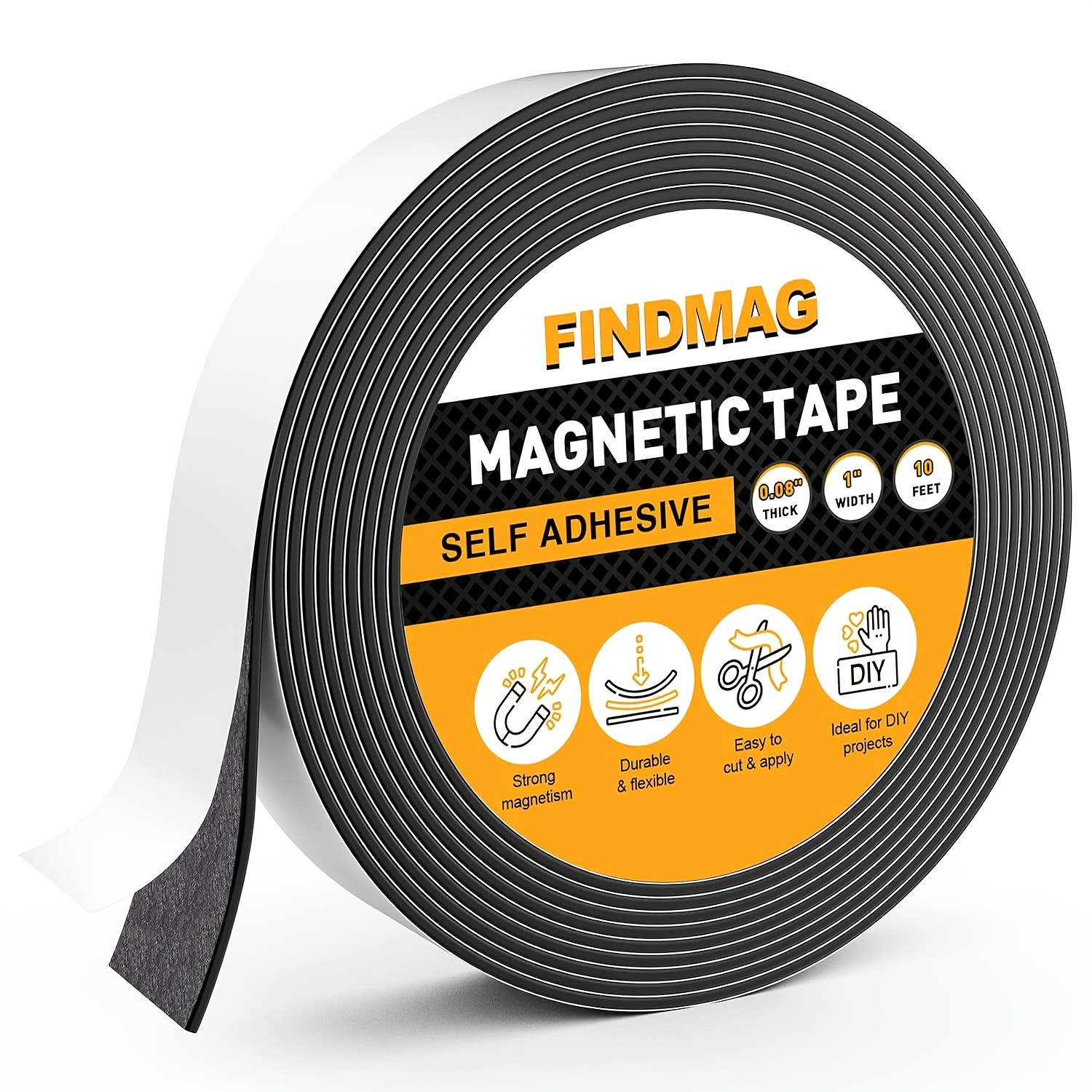 

Findmag Magnetic Tape With Strong Self Adhesive Flexible Magnetic Strip Magnet Tape Roll Craft And Whiteboards & Fridge Organization - 0.08" X 1" Wide X 10 Feet