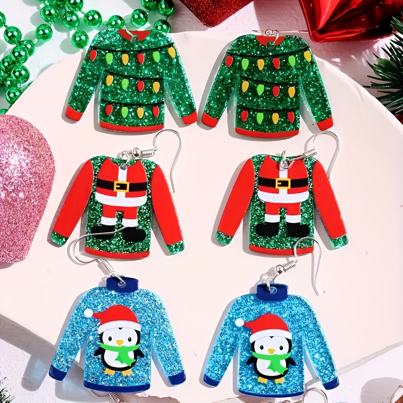 

Cartoon Christmas Sweater Design Pendant Earrings - Cute Acrylic Jewelry Christmas Eve Gift