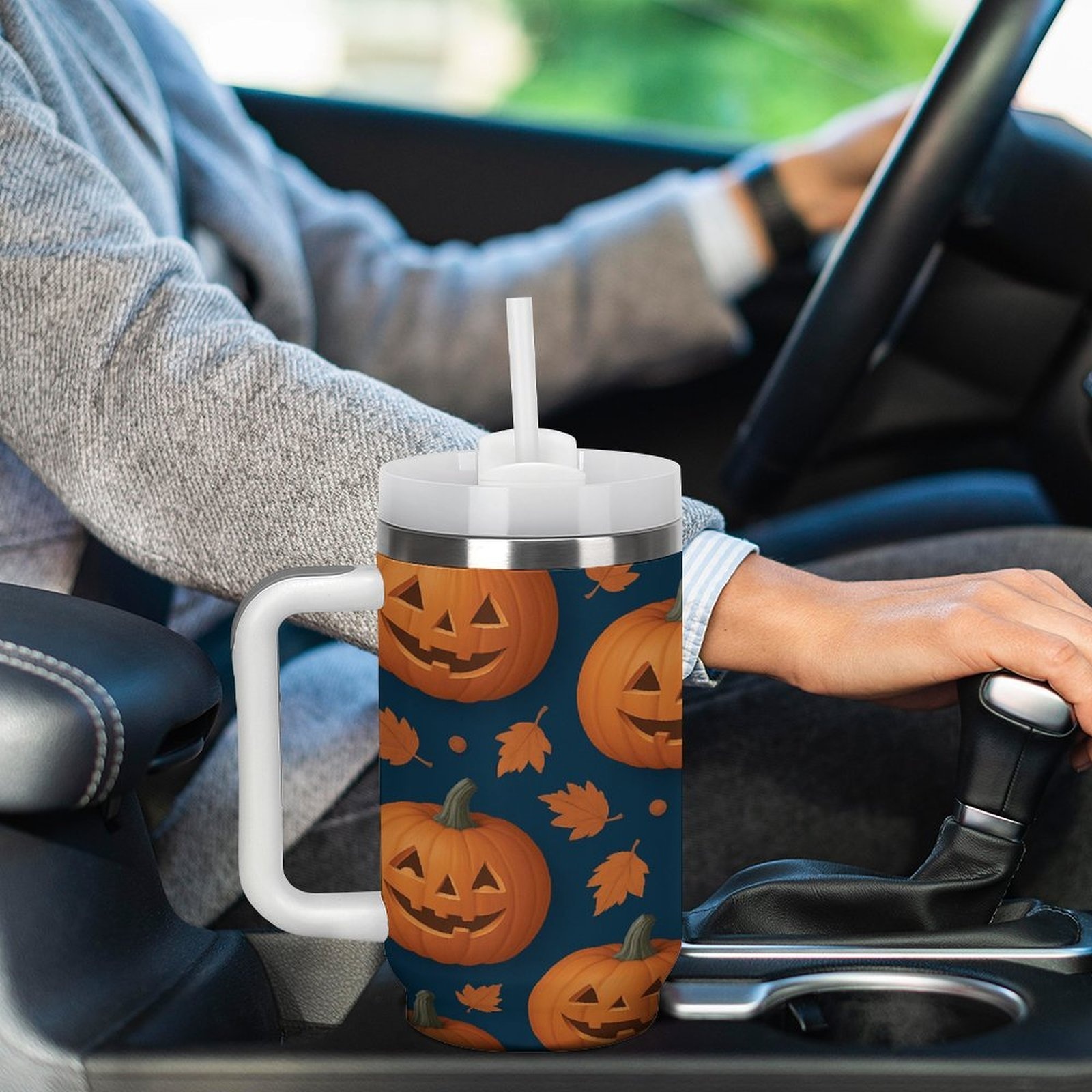 halloween motyw ziemniaków projektowany 40oz kubek ze stali nierdzewnej z słomką i uchwytem, modny duży izolowany kubek wody, 40oz kubek podróżny kubek kawy kubek samochodowy do codziennego użytku prezent domowy samochód na zewnątrz podróże sport fitness siłownia biuro