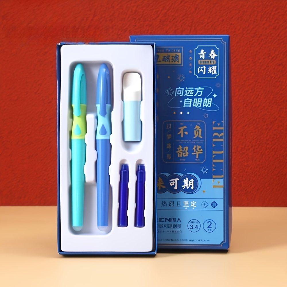 Chren 5pcs Erasable Fountain Pen Set Including Erasable Pen, 1pc Pen Nib Conditioner, 2pcs Blue Refills, Smooth Writing Comfortable Grip Ideal Gift For Beginners Taking Notes School Supplies
