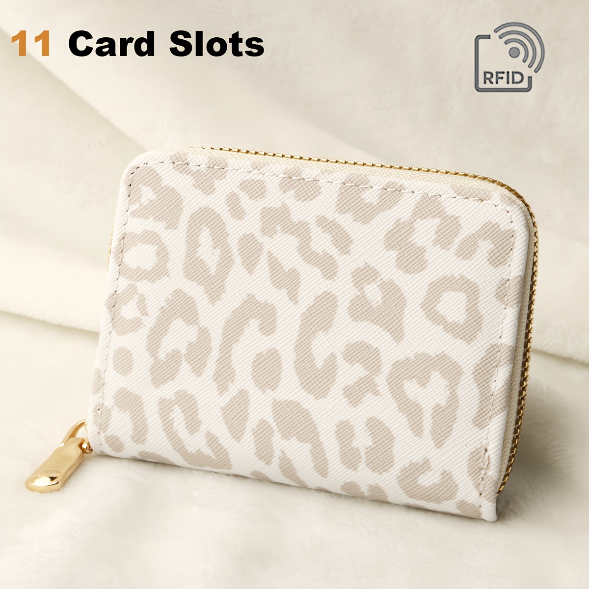 

Fashionable Leopard Print Mini Wallet With Rfid Blocking, Pu Material Purse With Zipper Closure And 11 Card Slots(4.3''x 3.1'')