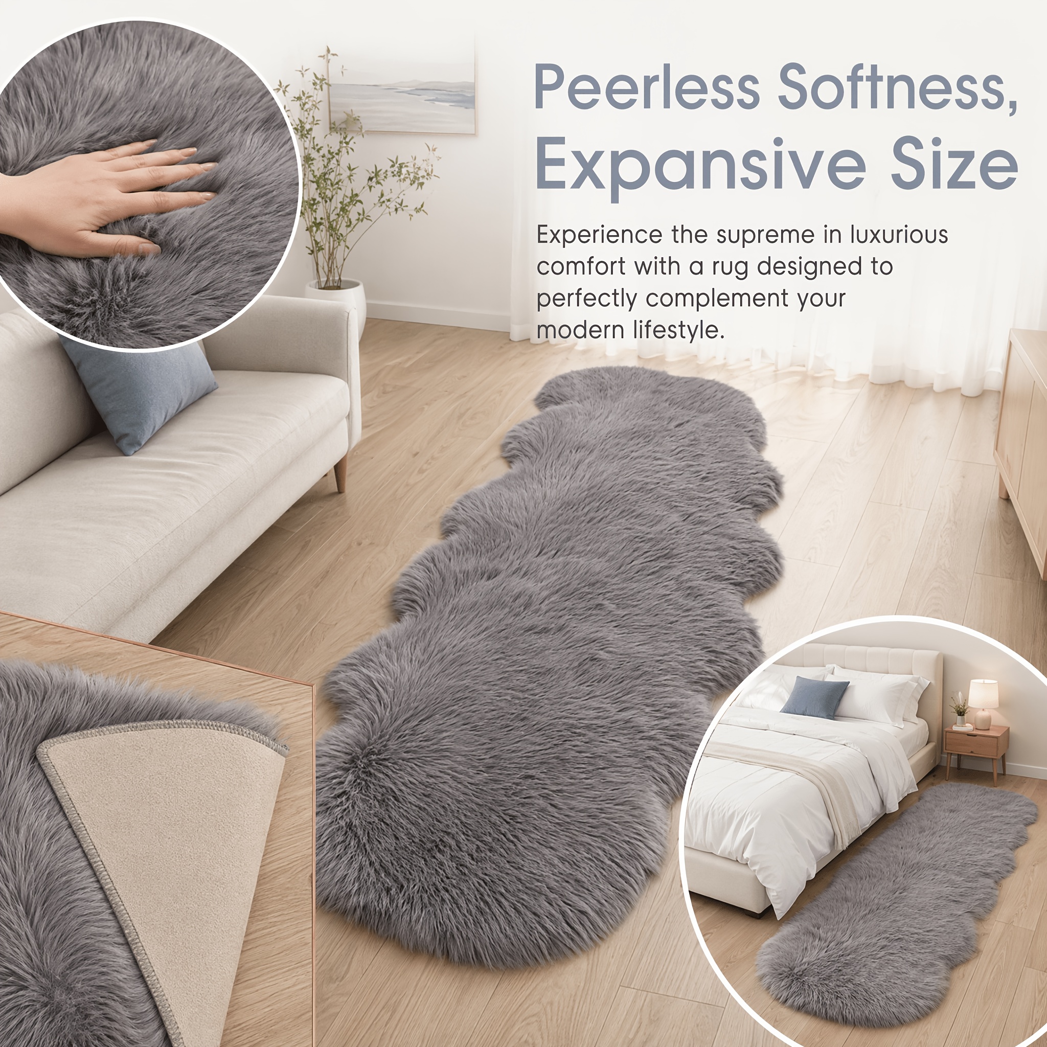 Handmade Grey Shaggy Suitable For Bedside & - Pile Rug With Non-slip Backing, Machine Washable , Modern Rug Suitable For Room