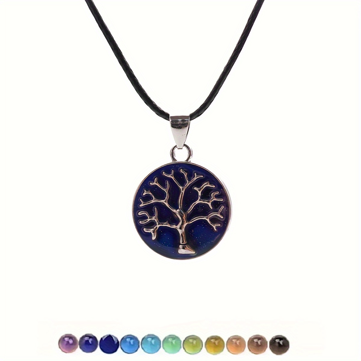 Image of 1pc Tree Of Sense Of Temperature Change Color Pendant Mood Necklace Emotion Color Changing Locket Pendant For Men Women For Different Color At Different Temperatures Choker Necklaces Jewelry Gift