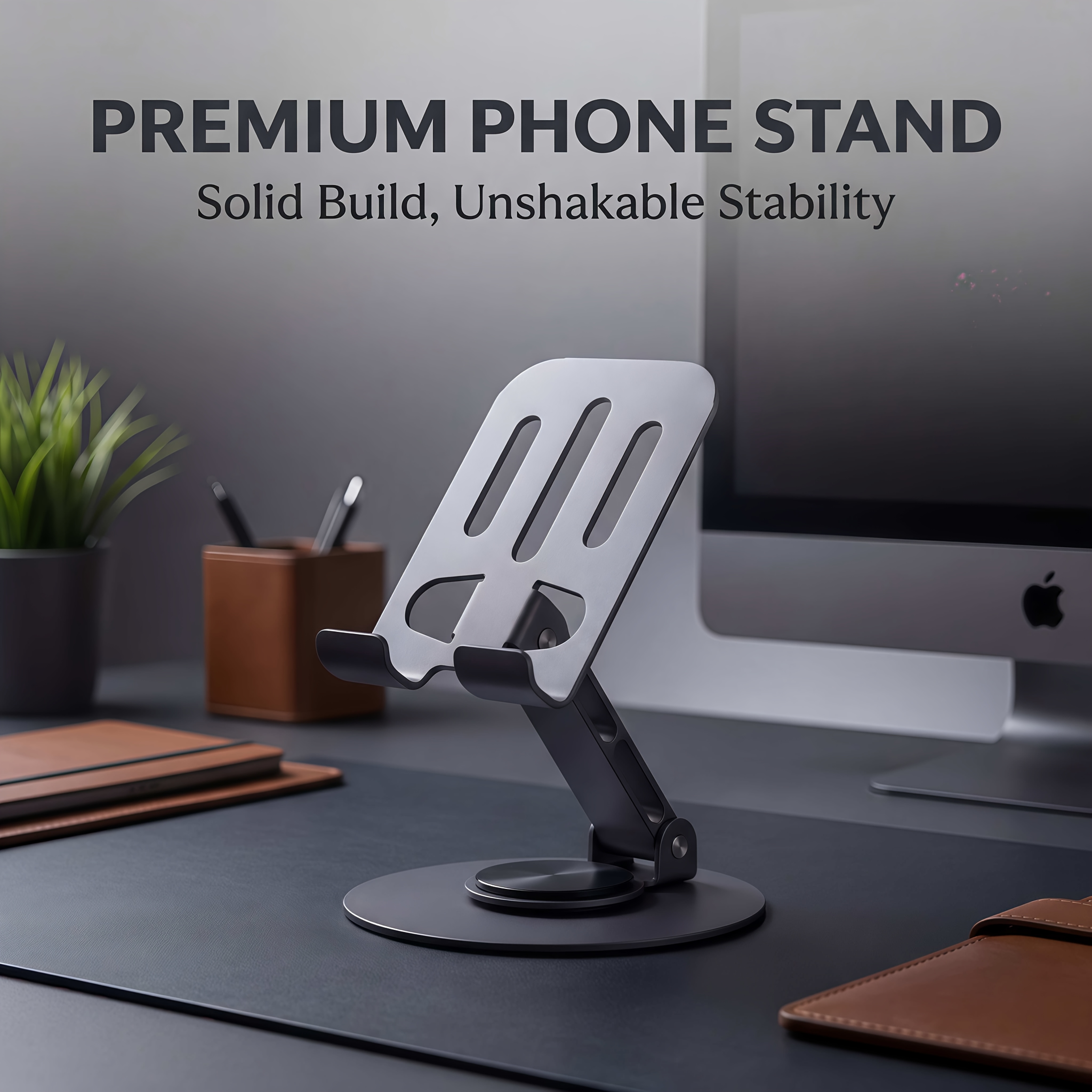 Metal Stand 360° Rotating Folding Height-Adjustable Phone Holder, Desktop Live Streaming Influencer Stand, Non-Vehicle Mount, Full Metal Folding Stand, Carbon Black
