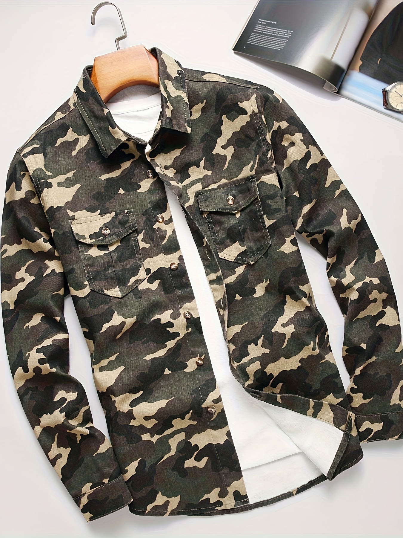 chemise décontractée en denim camouflage homme coupe Temu