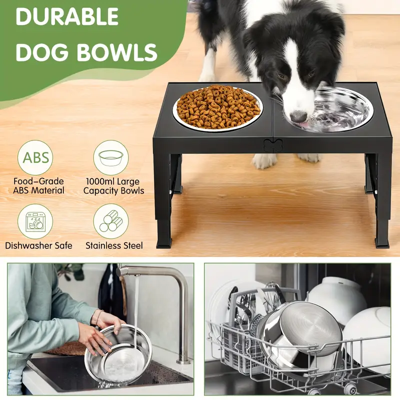 2 set adjustable elevated dog bowls foldable design raised dog bowls with 4 stainless steel bowls dog water dish for all breed dogs easy to clean Product details 2