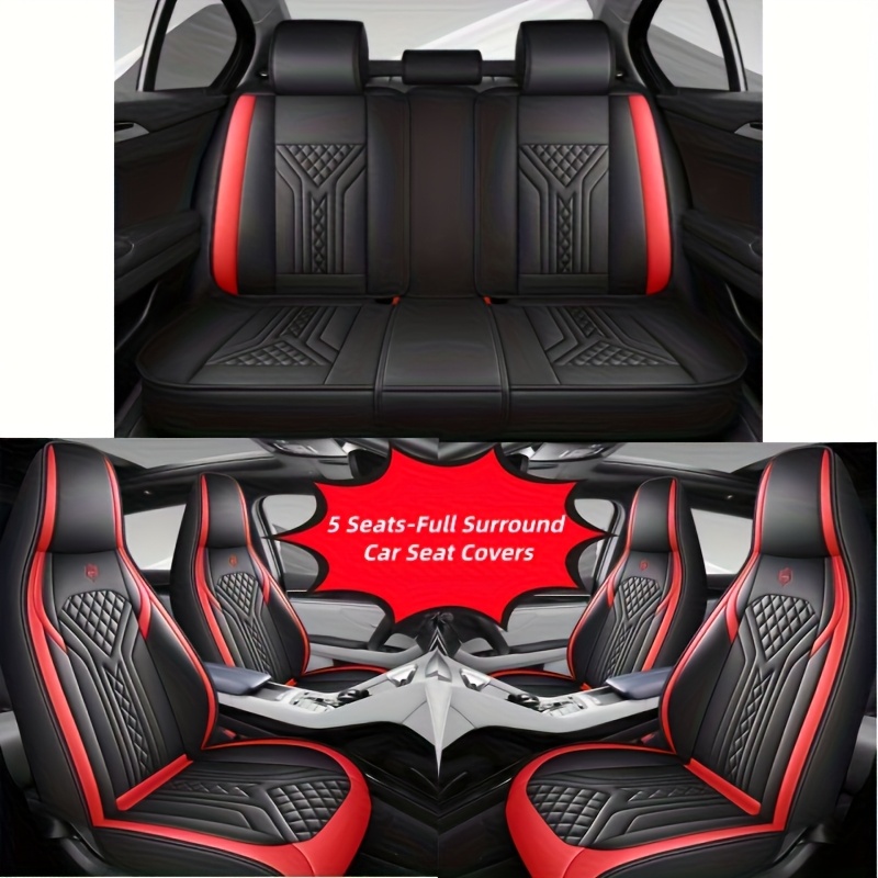 TEMU 5pcs New Luxury Full-car Five-seat Car Seat Covers, Front Two-seat & Rear Three-seat Covers, Full Coverage High-quality Pu -resistant