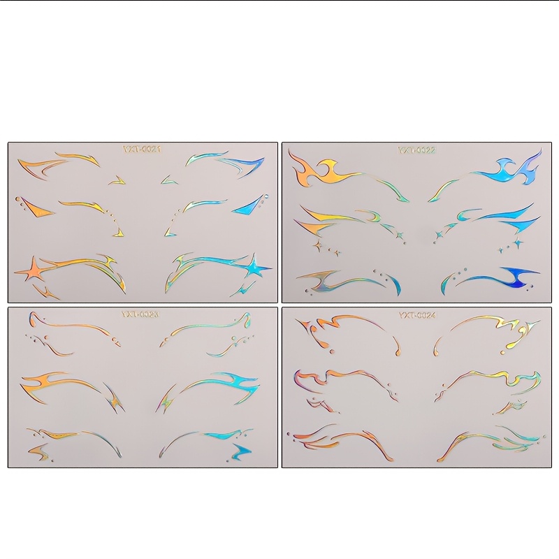 Image of 4 Sheets Holographic Flame Eyeliner Stickers, Long-lasting Easy To Apply, Self-adhesive Gradient Graphic Eye Makeup Decals For , Music Festivals, Carnivals And Parties