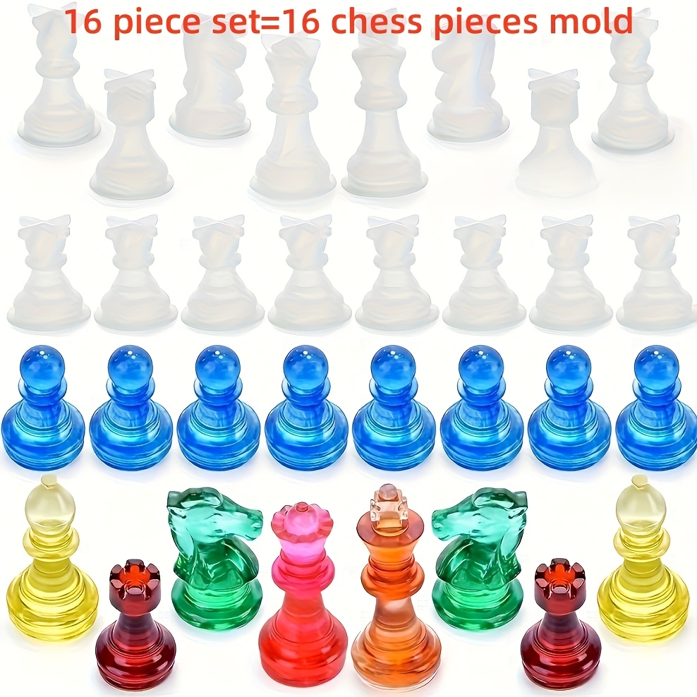 TEMU 3d Resin Chess Mold Set (16pcs Set = 16 Chess Pieces / 17pcs Set = 16 Chess Pieces + 1 Chessboard Mold) - Create Your Own Diy Chess Board Game