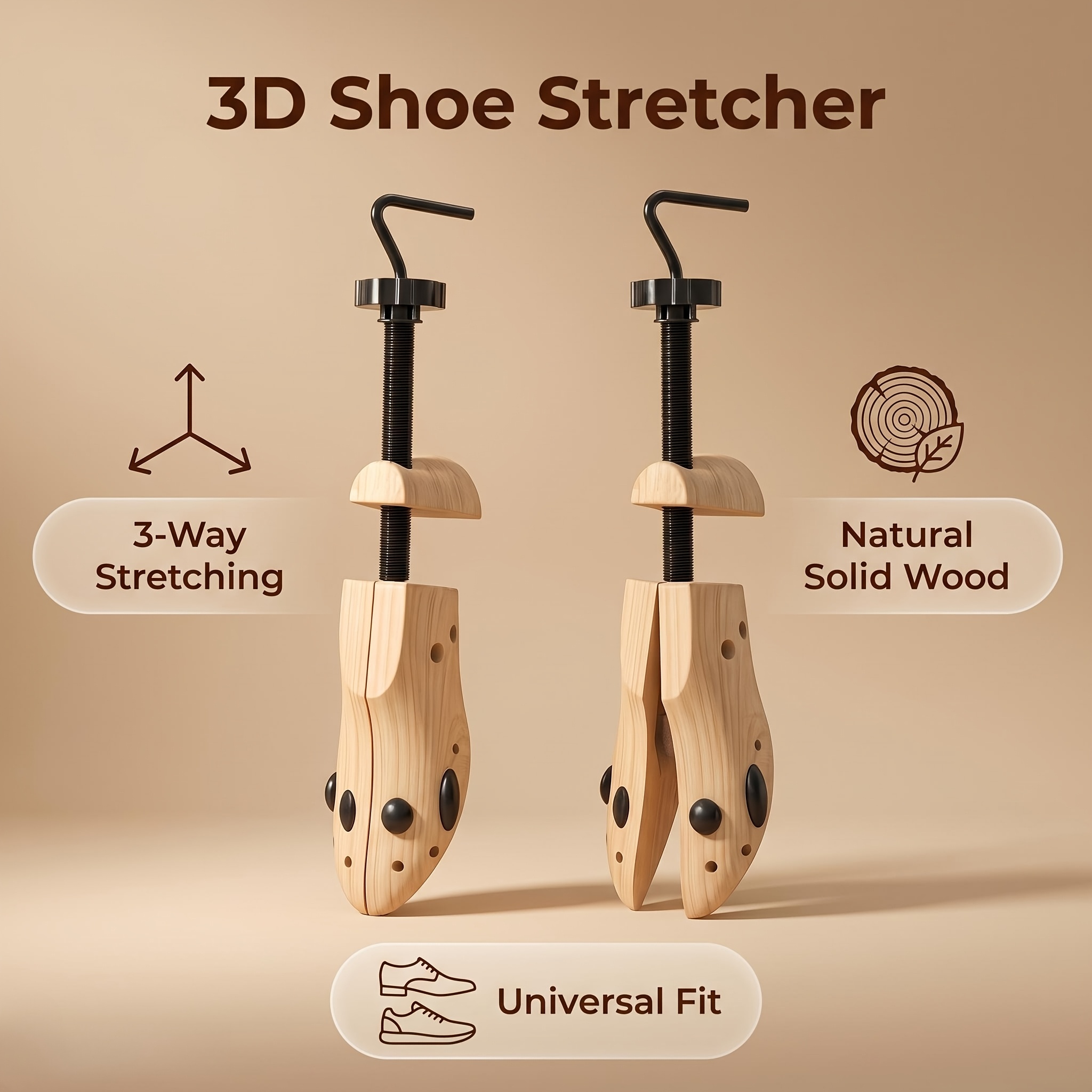 Juego de 2 piezas de ensanchadores de zapatos ajustables de madera natural - 1 ensanchador de zapatos de madera + 1 calzador | Estilo unisex | Adecuado para personas con zapatos nuevos que rozan, personas con pies anchos o gruesos, oficinistas que usan zapatos con frecuencia - Se adapta a la mayoría
