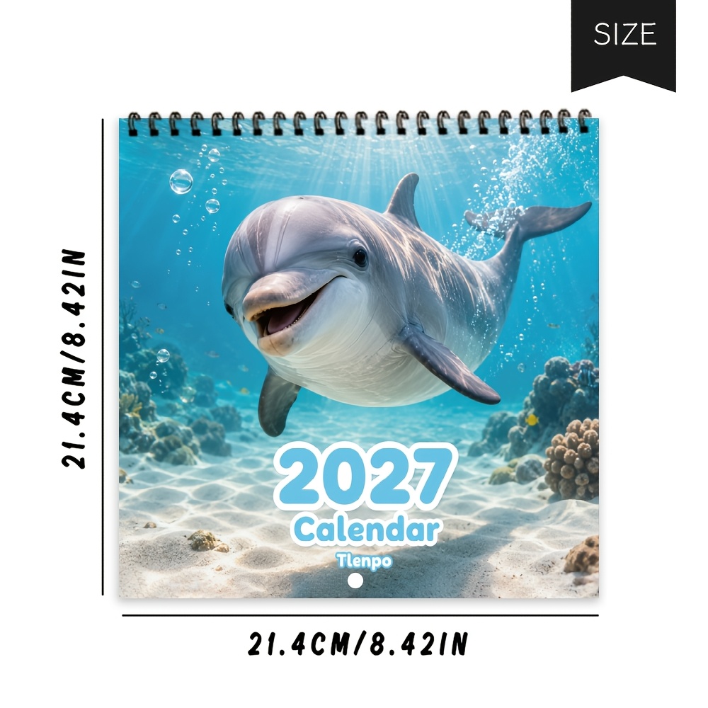 TEMU 1pc, , Dolphin-themed Spiral Wall Calendar. Dolphin Hanging Calendar. Wall Decoration Calendar, Indoor Decor, Room Decor, Women' Desk Accessory,