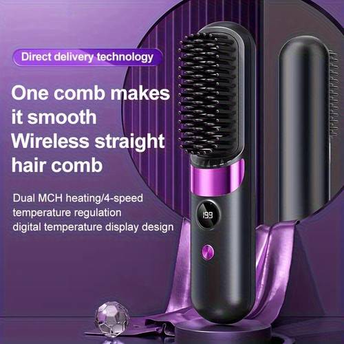 kabelloser beheizter styling-kamm – 2-in-1 locken- & glätteisen, für reisen, verbrühschutz-design, typ-c-schnellladung, hochkapazitäts-akku, led-display, für zuhause reisen, professionelles styling-werkzeug, damen-haarstyling-werkzeug, feiertagsgeschenk. 2 spezifikationen
