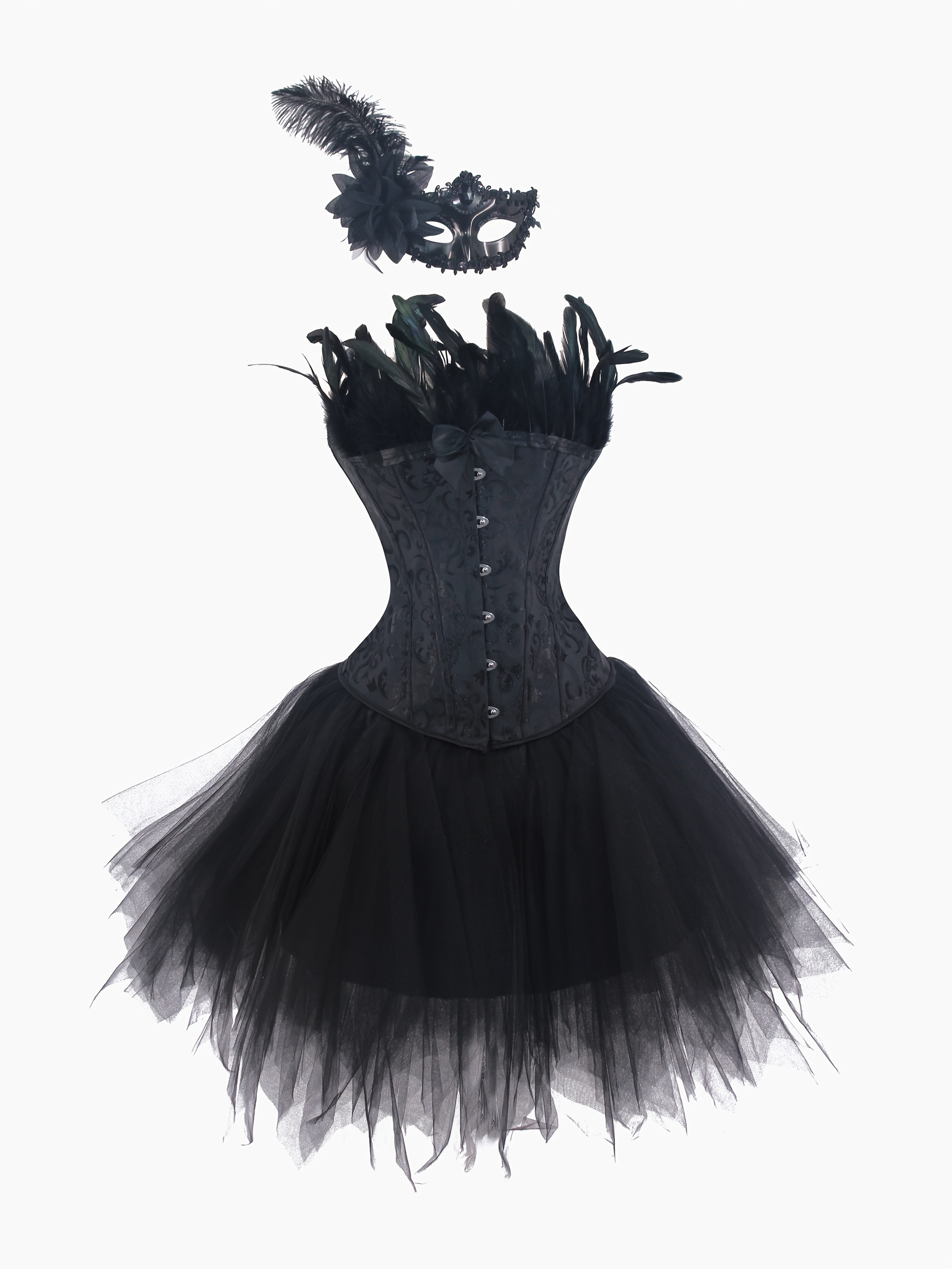 Gothic Style Jacquard Corset Tutu Skirt And Mask Set, Halloween Black Swan,  Black Angel Costume Set. Party Dress Set Carnival, Elegant Party, ...
