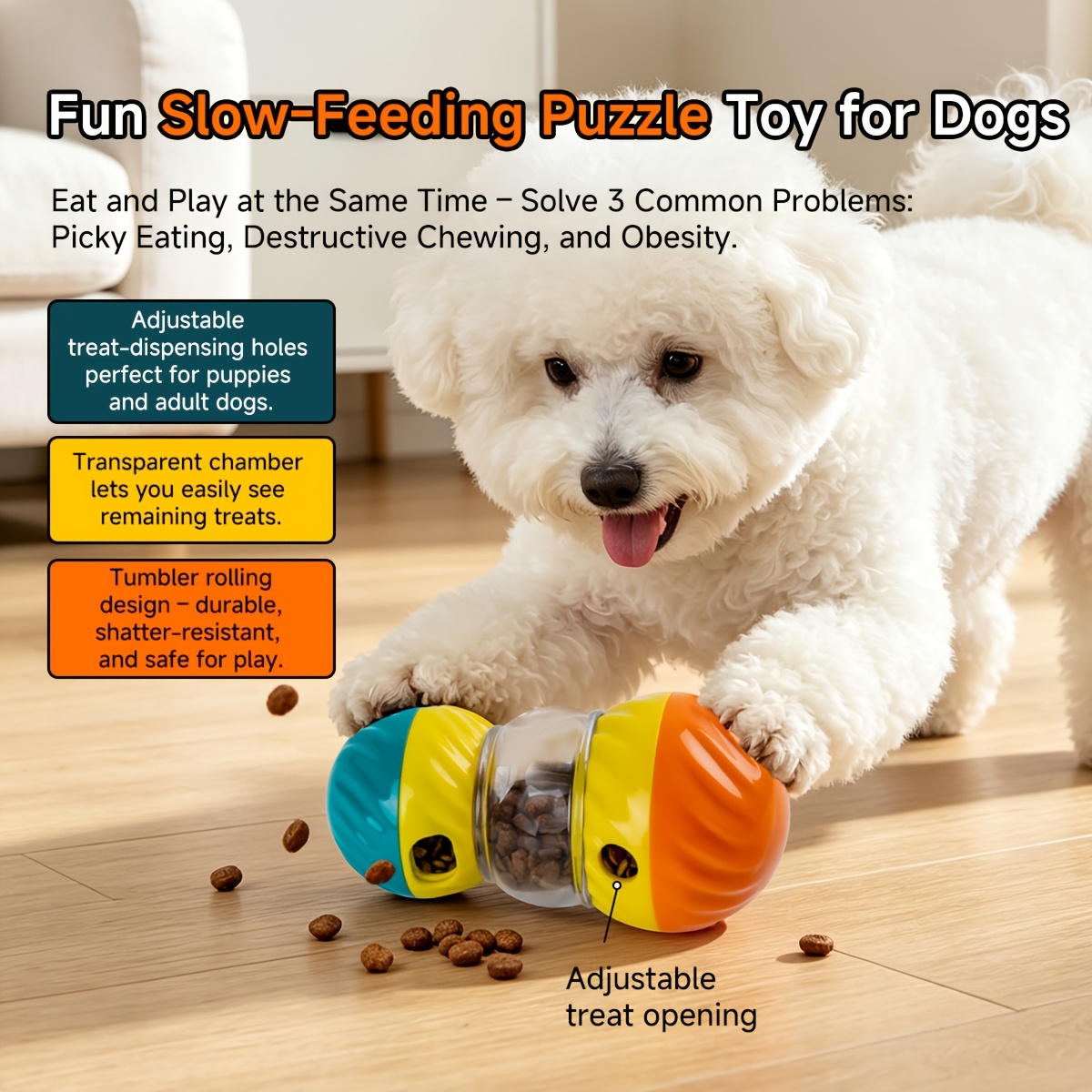 TEMU Interactive Dog Toys With Adjustable Treat Dispenser - Puzzle Toy Suitable For All Dogs, Abs Brain Enrichment Activity For Puppies,