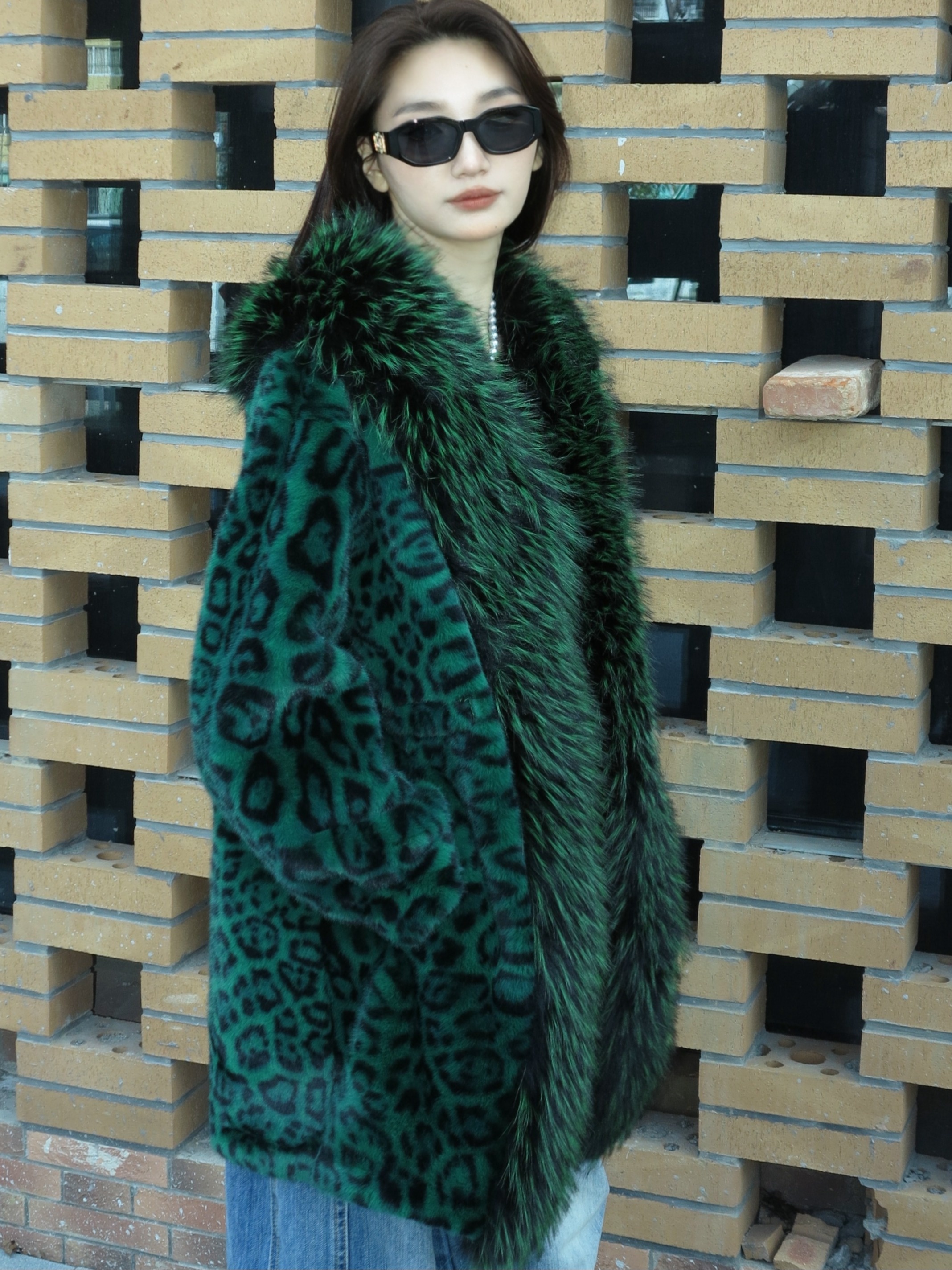 elegant leopard print faux fur coat women length v neck Temu