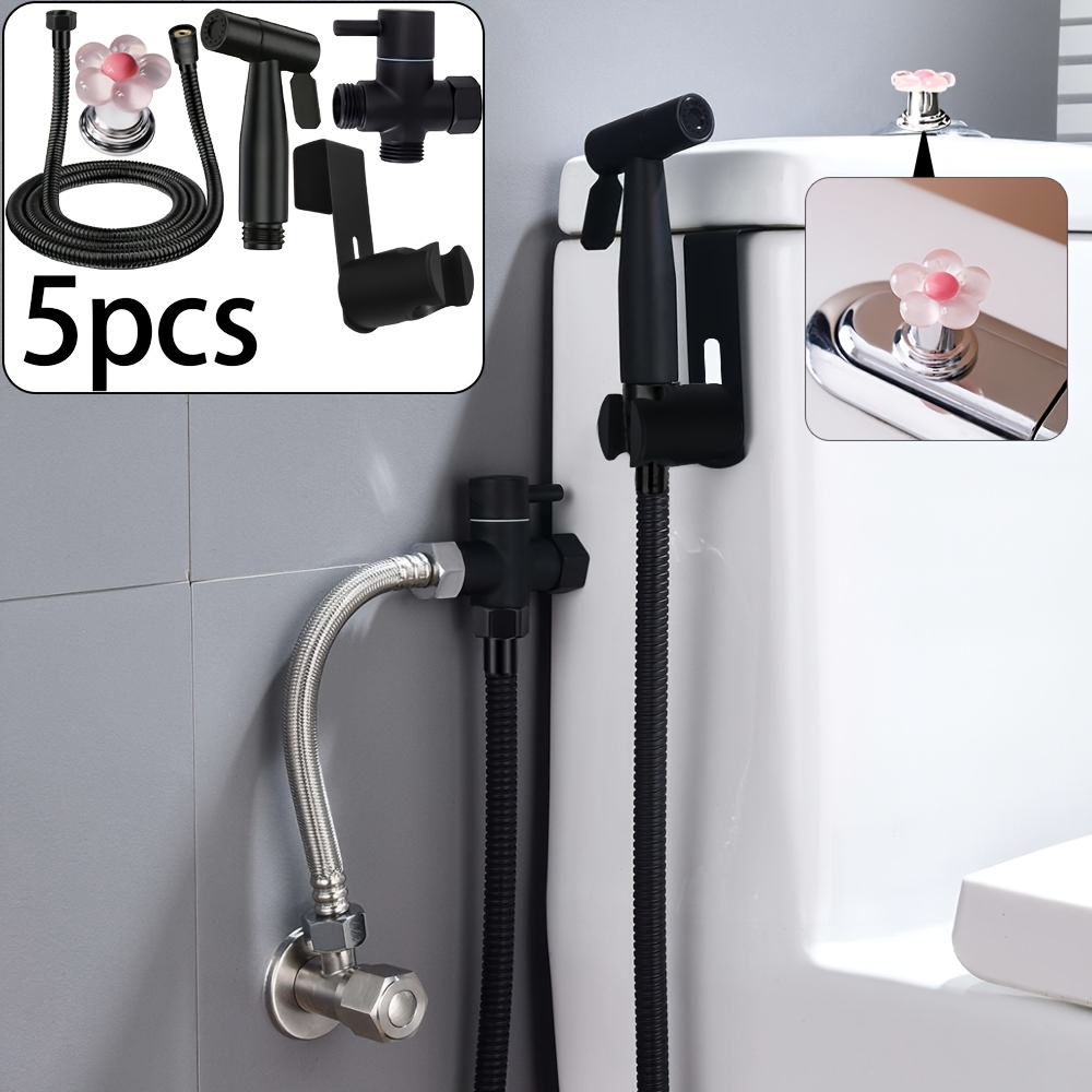 TEMU 5pcs Set, Household Bathroom Bidet Sprayer, Handheld Toilet Sprayer -one, Handheld Toilet Bidet Spray Head, Suitable For Toilets - Adjustable